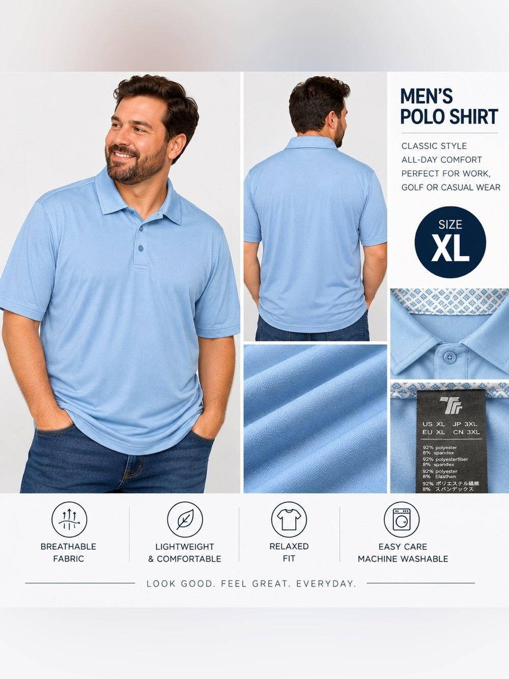 Men\'s Light Blue Polo Shirt – Relaxed Short-Sleeve Polo Men\'s Light Blue Polo Shirt – Relaxed Short-Sleeve Polo