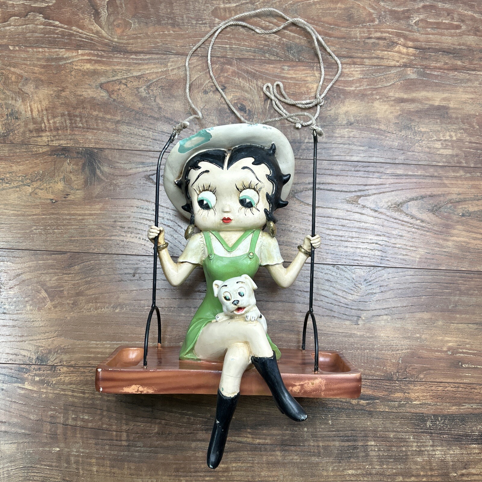 VTG Betty boop Pudgy dog HUGE rare hanging decor Swing Bird Feeder Outdoor READ*