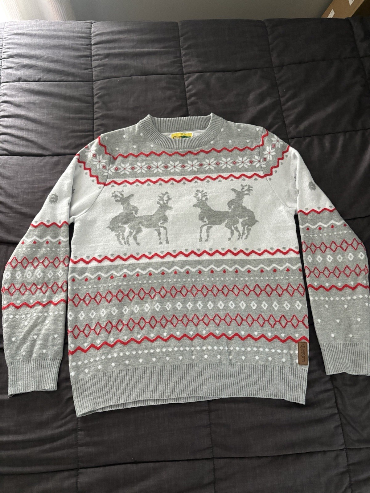 Tipsy Elves Ugly Christmas Sweater Men\'s Large Grey White Red Naughty Tipsy Elves Ugly Christmas Sweater Men\'s Large Grey White Red Naughty