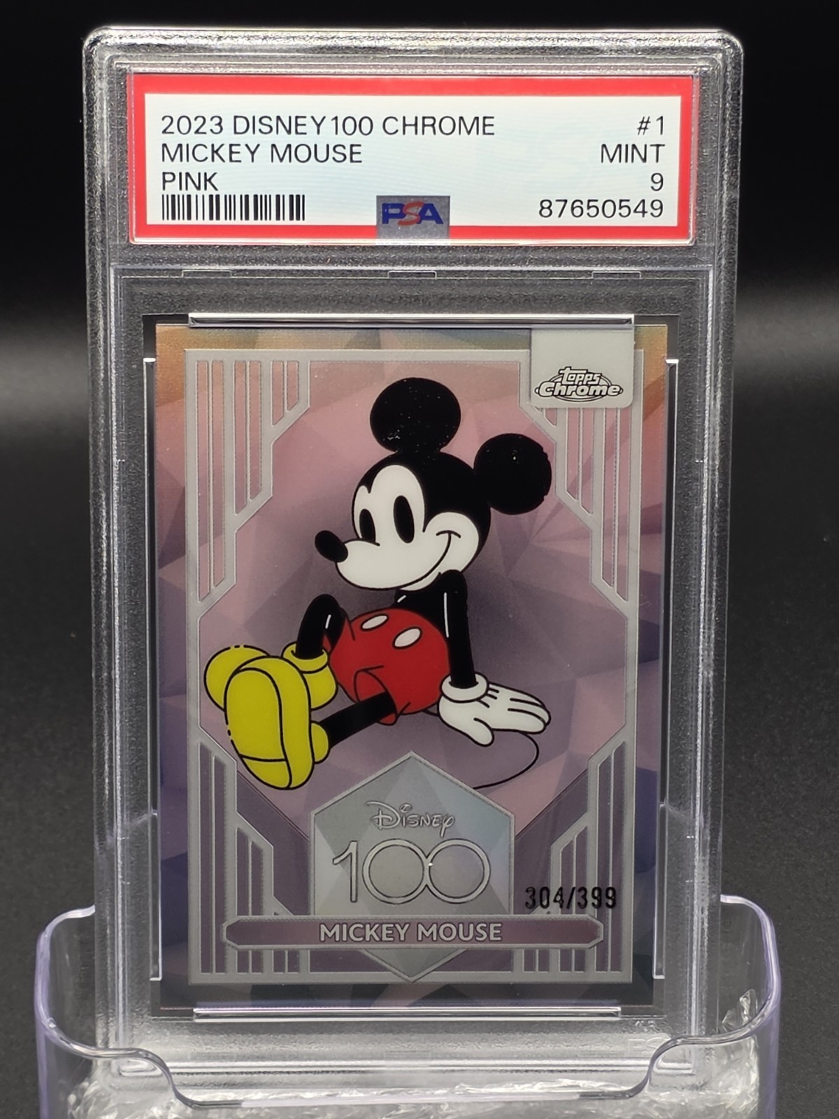 2023 TOPPS CHROME DISNEY 100 PINK REFRACTOR #1 MICKEY MOUSE 304/399 PSA 9