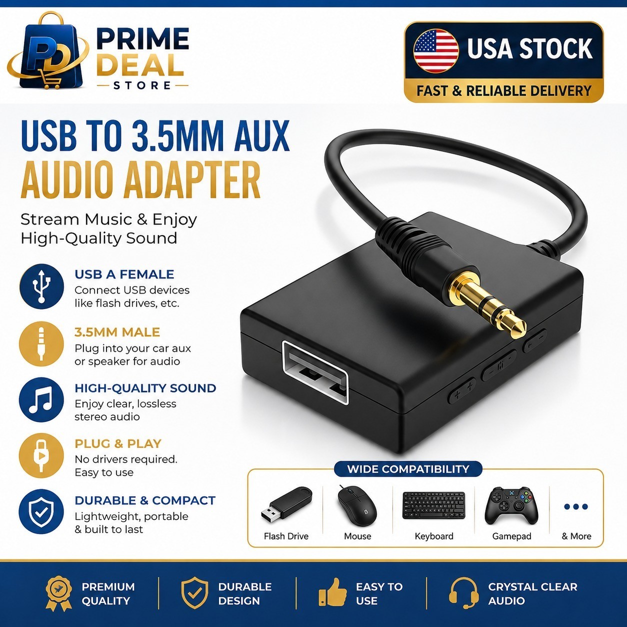 Adaptador De Audio Usb A Auxiliar, Macho De 3,5 Mm A Usb Hembra Para Reprodu Adaptador De Audio Usb A Auxiliar, Macho De 3,5 Mm A Usb Hembra Para Reprodu