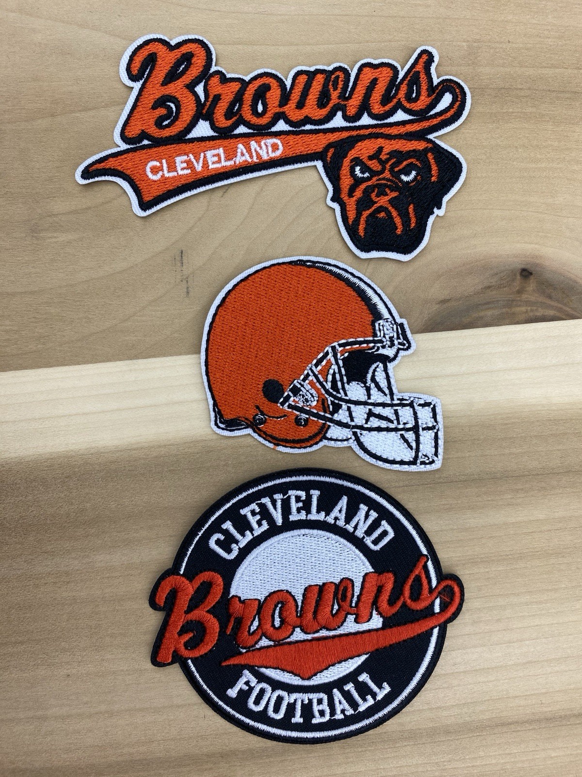 Lot Set Of 3 Embroidered Cleveland Browns Iron On Patch 2.5-4” Lot Set Of 3 Embroidered Cleveland Browns Iron On Patch 2.5-4”