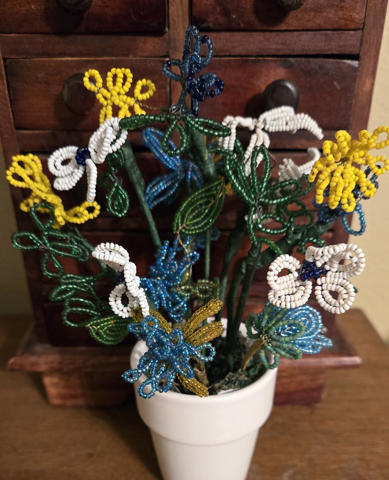 Vintage Handmade French Everlasting Beaded Flowers 11 stems