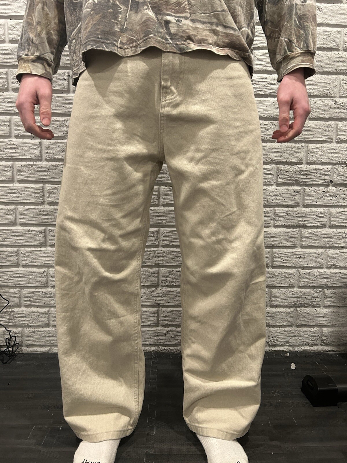y2k vintage baggy White Tan Cream wide leg skater denim jeans 2000s - size 30