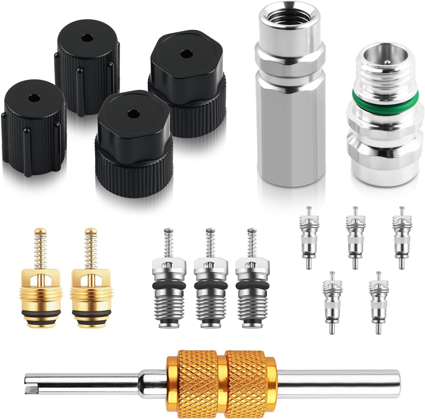 17PCS Car Air Conditioner Valve Core Tool Kit,Portable A/C Valve Stem Core Set