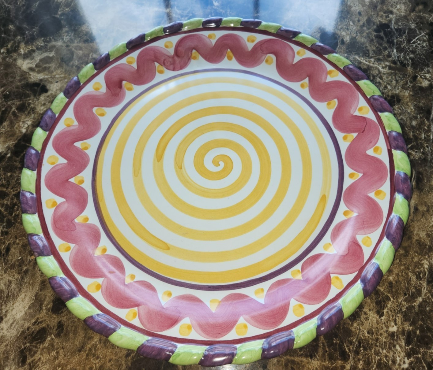 RARE RETIRED MACKENZIE CHILDS PICCADILLY ROPE CERAMIC AURORA CHARGER PLATE