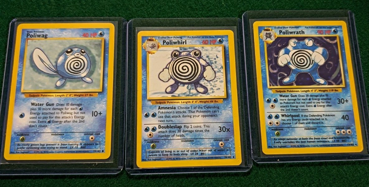 Wizards of the Coast Pokemon Base Set Poliwag/Whirl/Wrath Holo Lot 1999- star Wizards of the Coast Pokemon Base Set Poliwag/Whirl/Wrath Holo Lot 1999- star