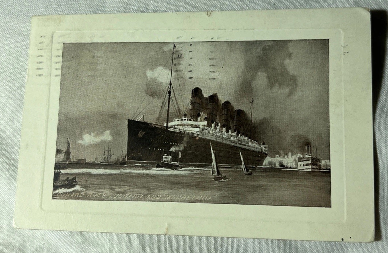 1909 Sept 2 Cunard RMS Mauretania Postcard Passenger Sent Historic Record Voyage 1909 Sept 2 Cunard RMS Mauretania Postcard Passenger Sent Historic Record Voyage