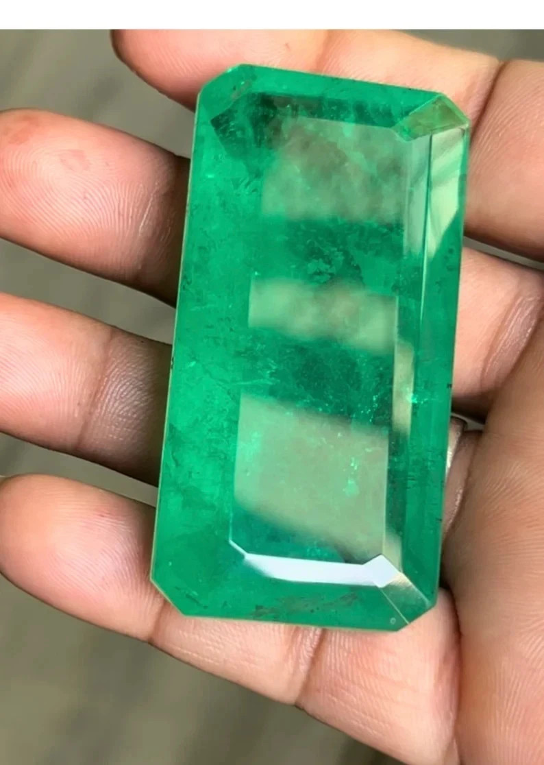 102.54 Ct Natural Colombian Green Emerald Certified Emerald Cut Loose Gemstone
