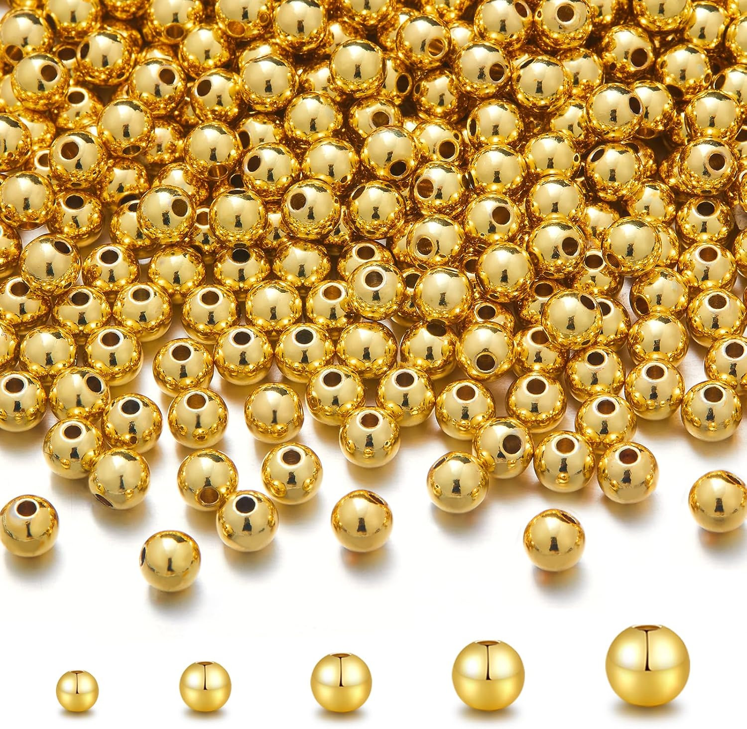 300Pcs 18K Gold Filled Beads for Bracelets 3Mm round Smooth Spacer Mini Seamless