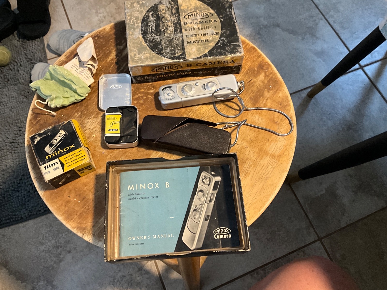 Vintage Minox B Spy Camera Complete Outfit w/ Original Box, Manual, Case, Chain,