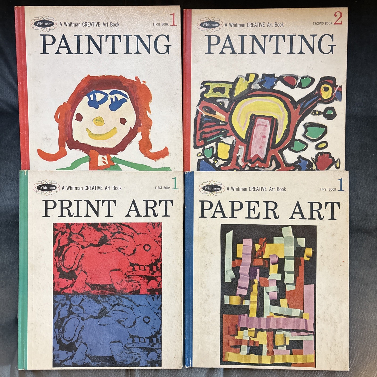 VTG 1966 Whitman Creative Art Books - Painting 1 & 2 + Print Art 1 + Paper Art 1