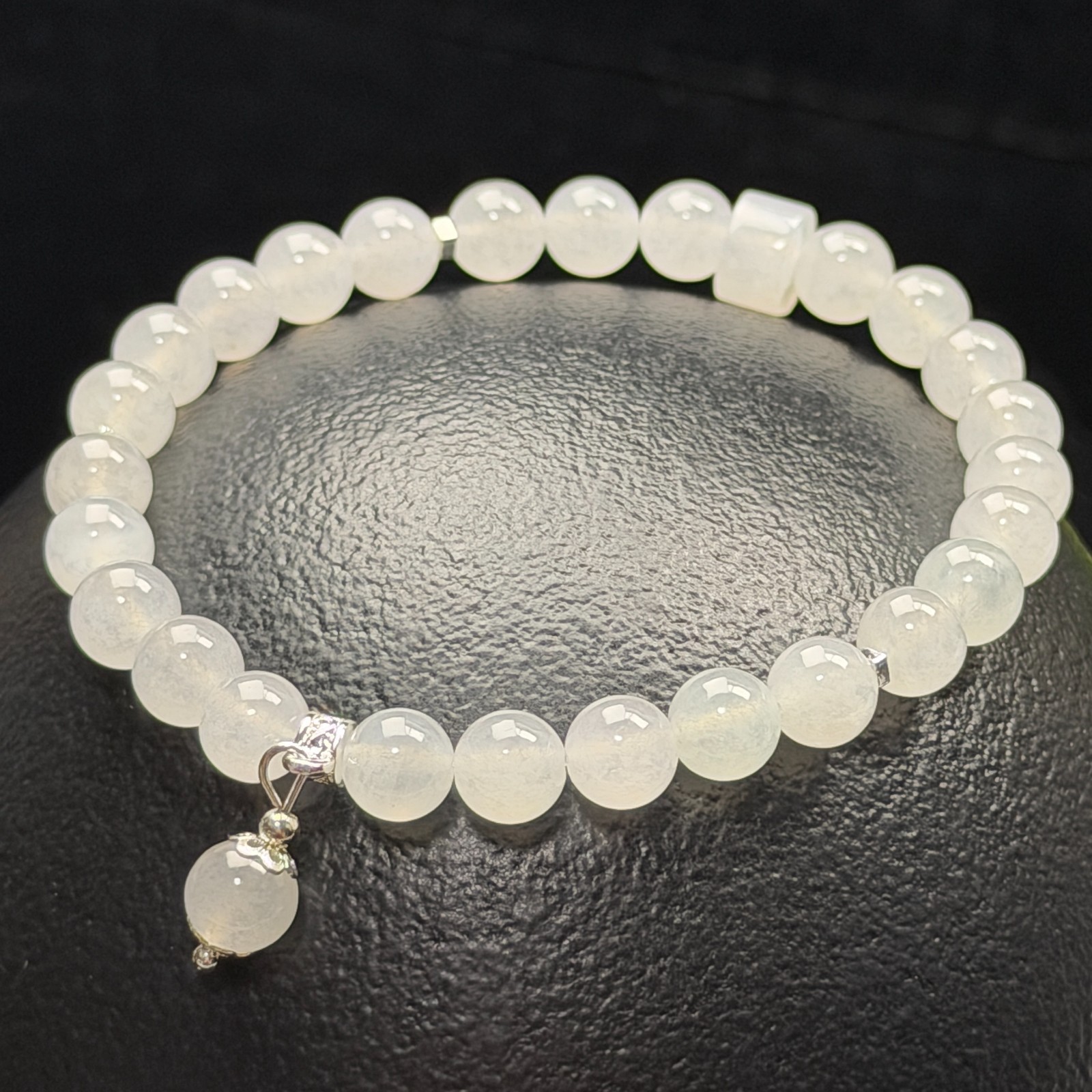 Genuine Natural Jadeite High Translucent Snow White 16cm Beads Bracelet FreeShip