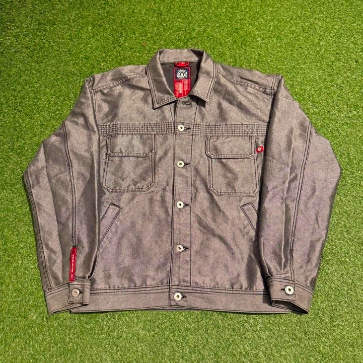 JNCO Men\'s Gray Y2K Jacket Logo Button Front Pockets Size M 36\