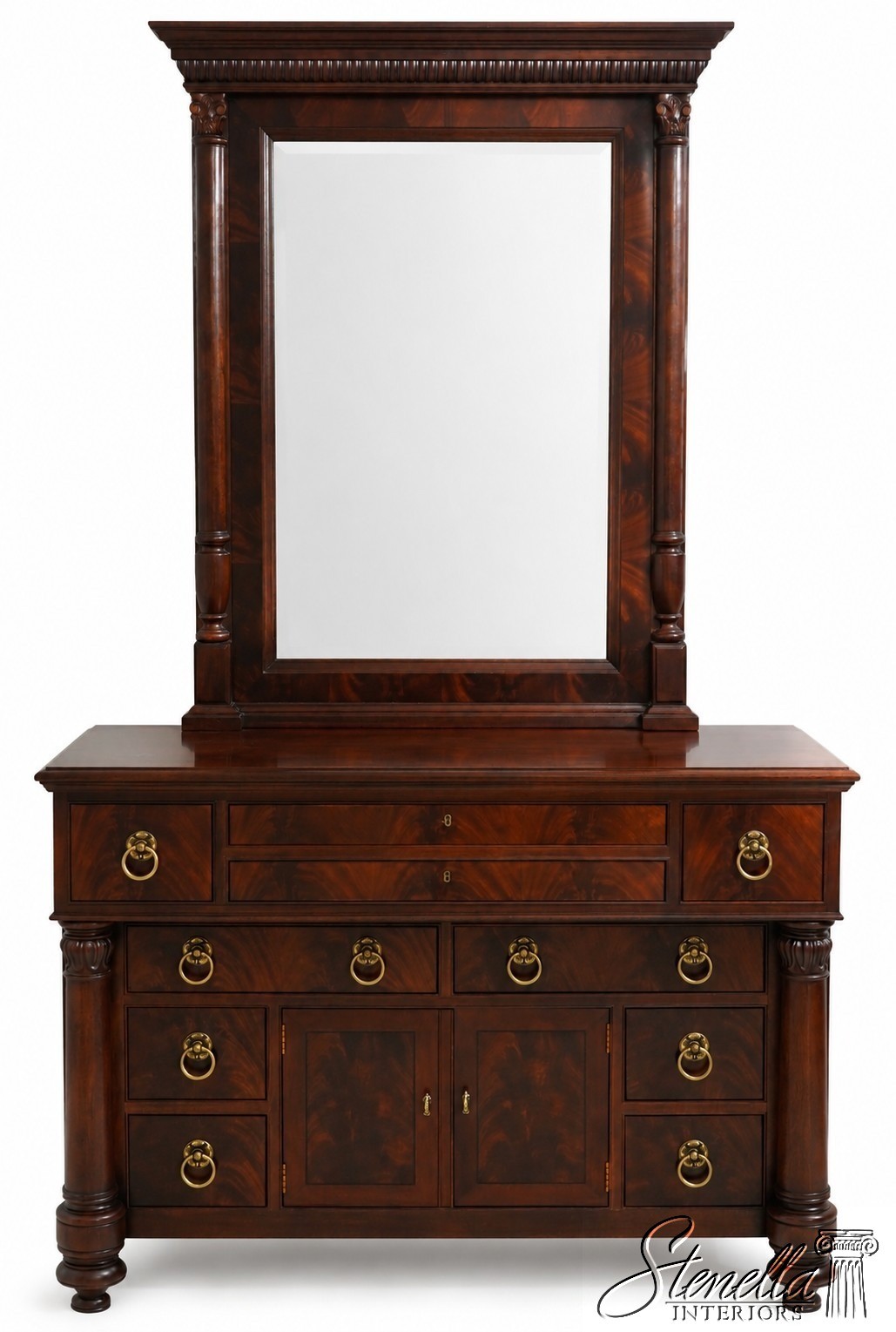 L73971/74: HENREDON Empire Mahogany Dresser w. Mirror