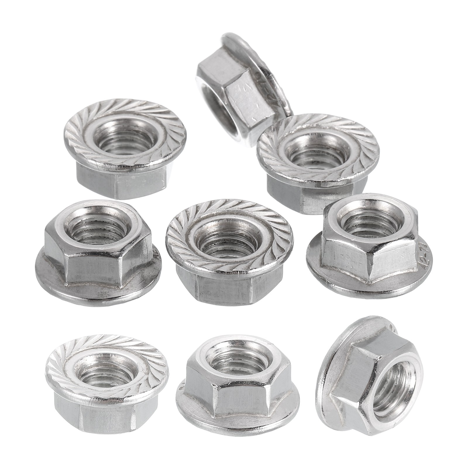 10 Pcs M8x1.25mm Serrated Flange Hex Lock Nuts, 304 Stainless Steel Metric Nut