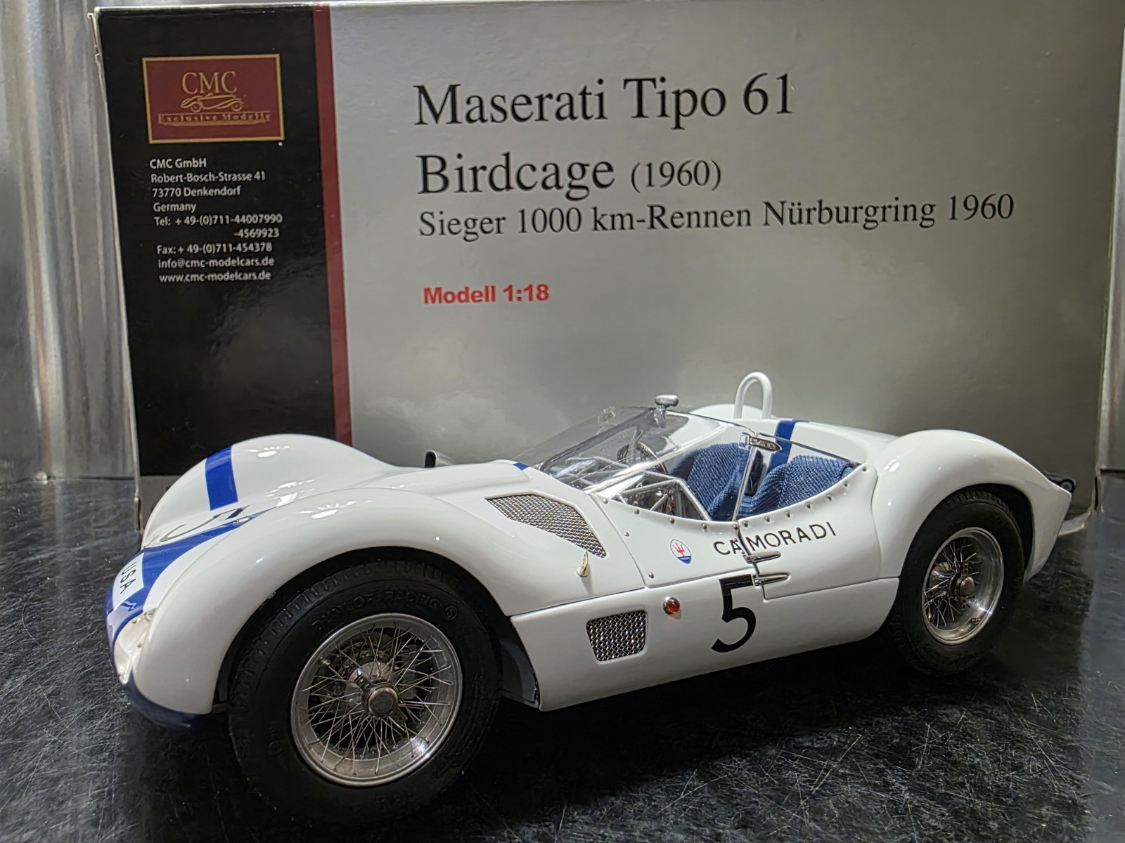 CMC 1960 Maserati Tipo 61 Birdcage Seiger 1000 1:18 Scale Diecast Race Car M047 CMC 1960 Maserati Tipo 61 Birdcage Seiger 1000 1:18 Scale Diecast Race Car M047