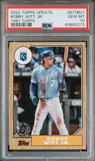 Bobby Witt Jr 2022 Topps Update 1987 Topps Rookie Card RC 87TBU7 Gem Mint PSA 10 Bobby Witt Jr 2022 Topps Update 1987 Topps Rookie Card RC 87TBU7 Gem Mint PSA 10