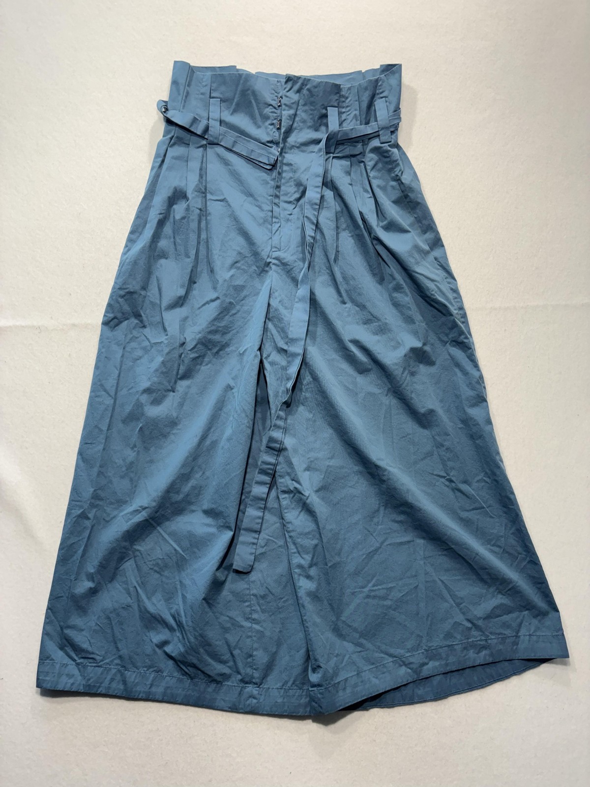 Zara Woman Pants Womens Small Blue Paperbag Wide Leg Belted High Rise Cropped