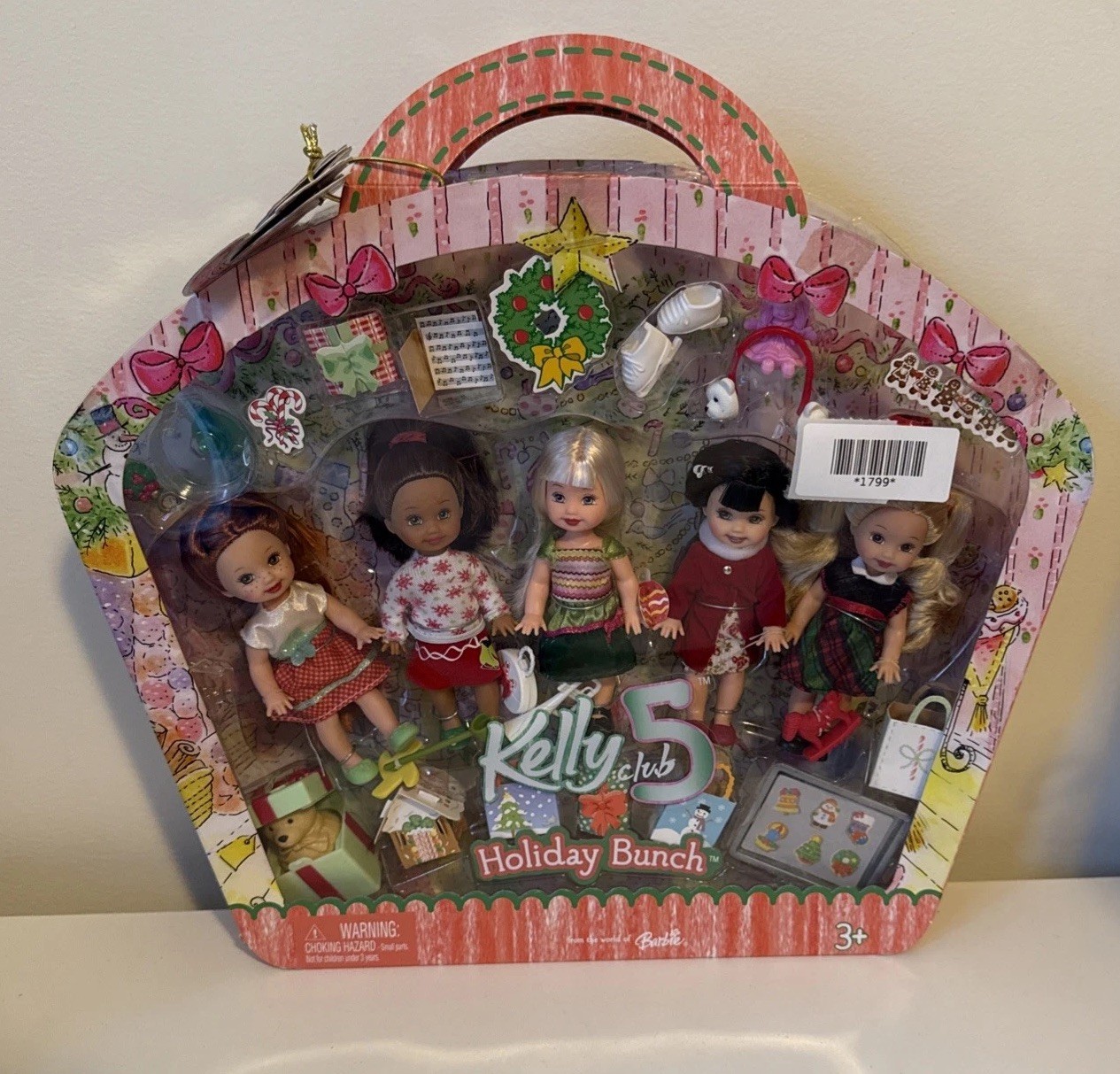 NEW 2005 BARBIE KELLY CLUB 5 HOLIDAY BUNCH DOLLS PLAYSET Rare 