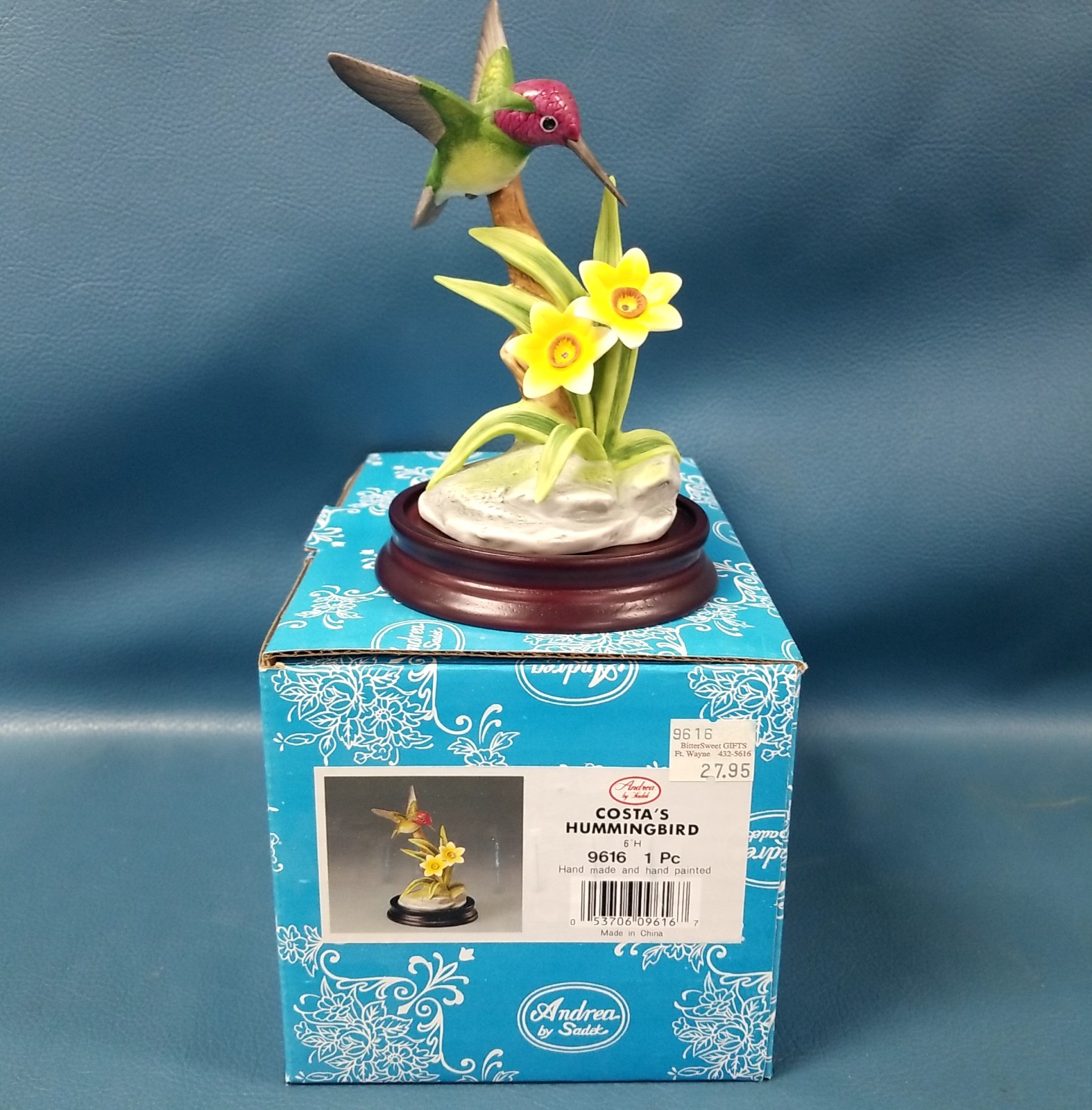 Vintage Andrea By Sadek Porcelain Costas Hummingbird Figurine #9616 In Box