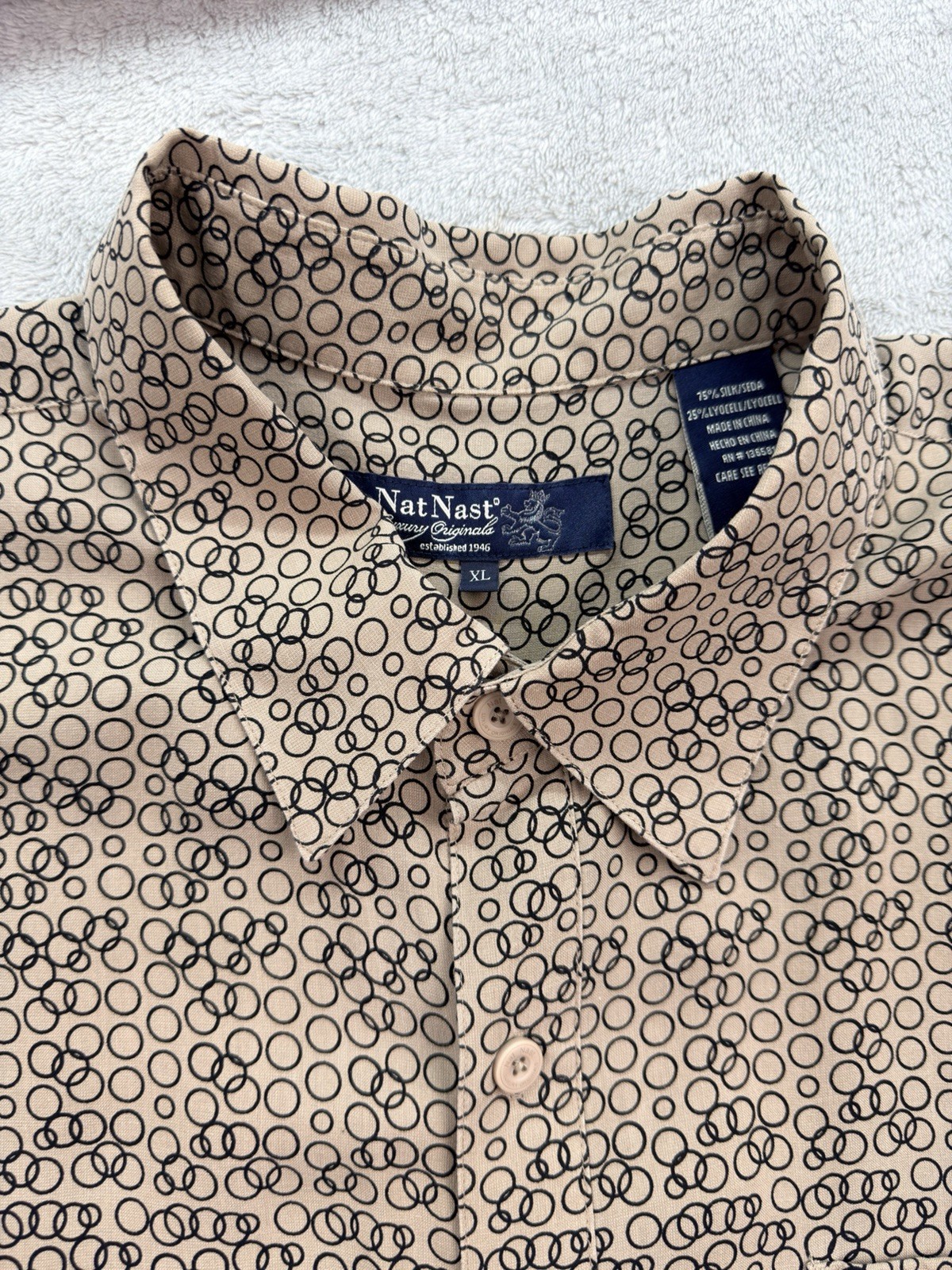 Nat Nast Luxury Business Casual Silk BLEND MENS XL  Button Up GEOMETRIC PATTERN