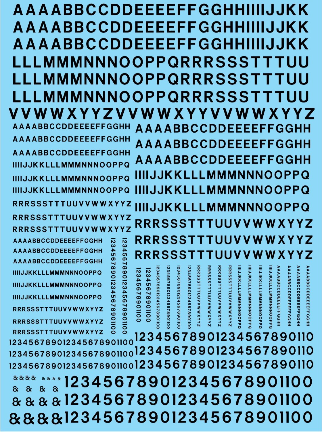 Microscale Decals 70102 N 1/160 Railroad Gothic Alphabet Letters Numbers Black