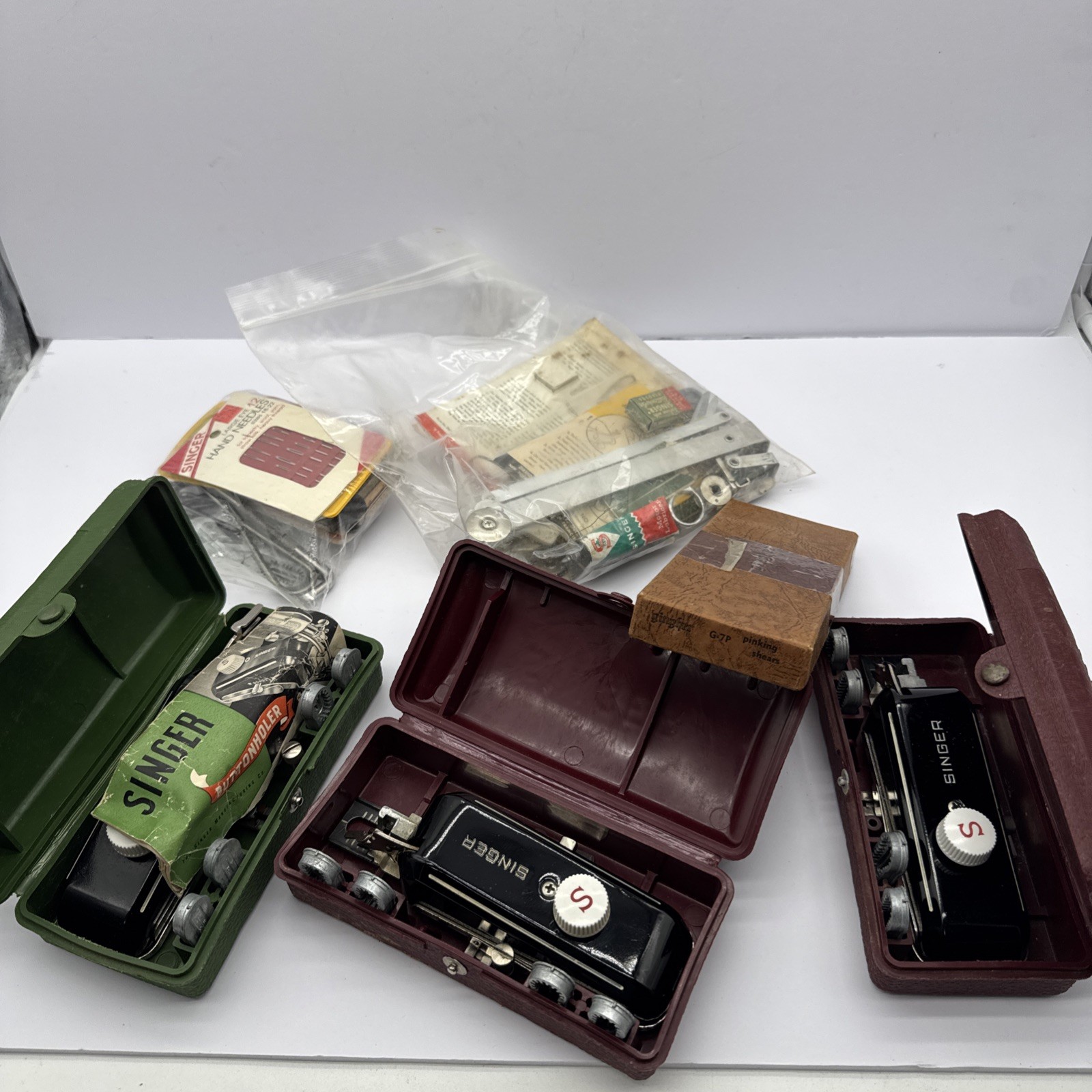 Vintage Sewing Lot Singer Attachments Buttonholers & Gingher 7.5” Pinking Shears Vintage Sewing Lot Singer Attachments Buttonholers & Gingher 7.5” Pinking Shears