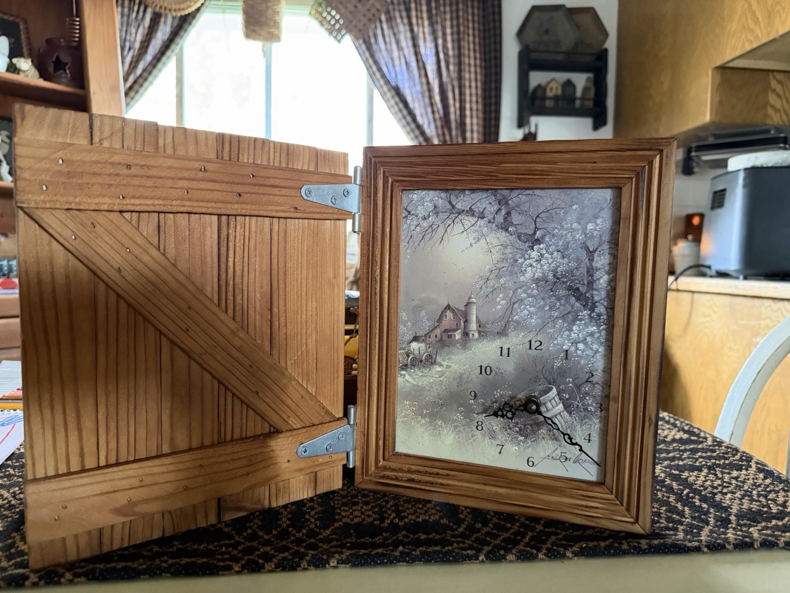 Vintage Wood Clock Farmhouse Barn Door Cottagecore Country