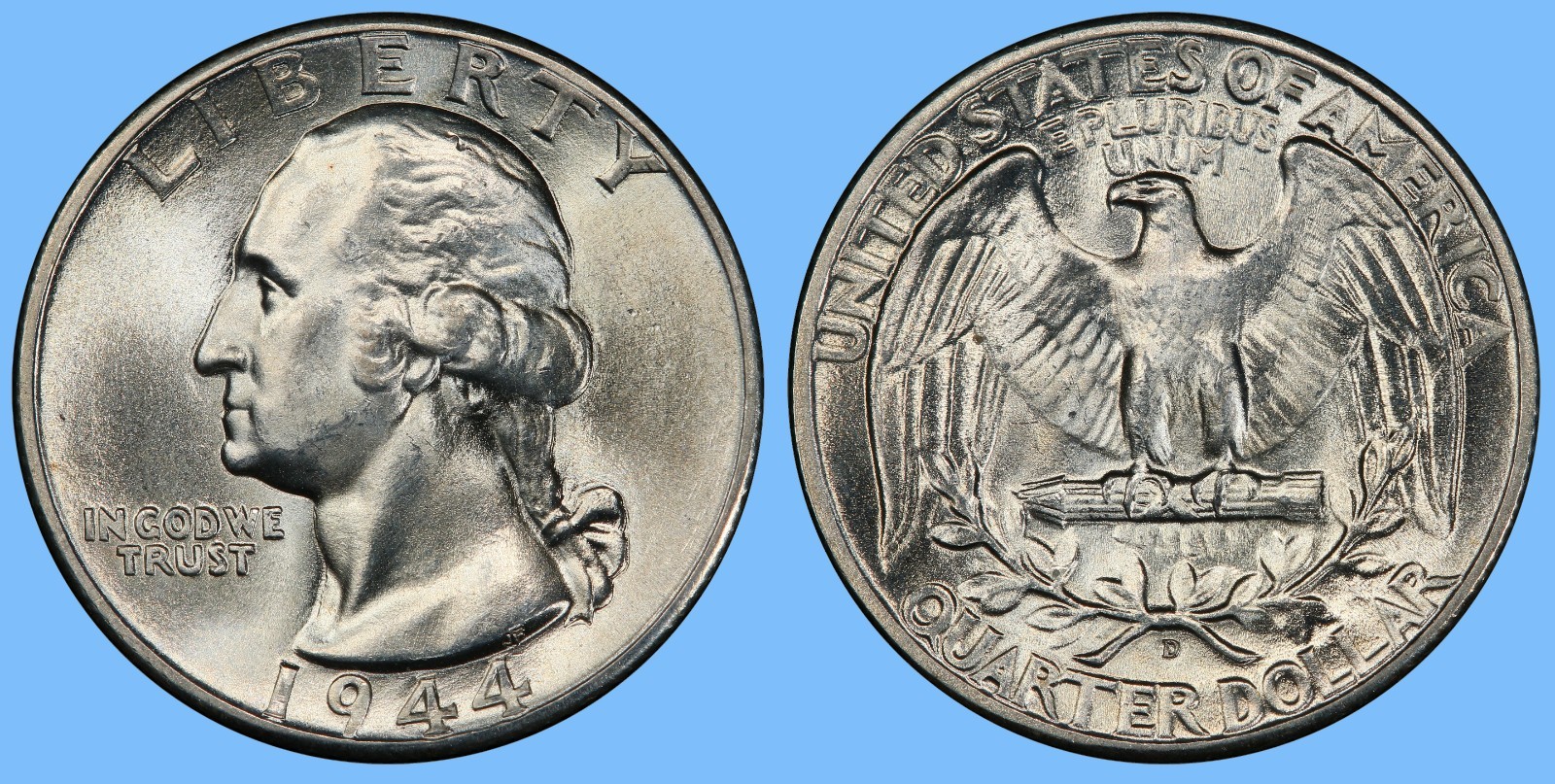 1944 D Washington Quarter ~ BU Uncirculated Mint State ~ 90% Silver 25c US Coin 1944 D Washington Quarter ~ BU Uncirculated Mint State ~ 90% Silver 25c US Coin
