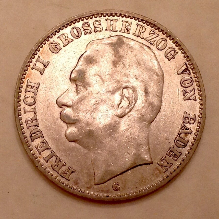 GERMANY 1912 BADEN 3 Mark Grand Duke Friedrich II cd