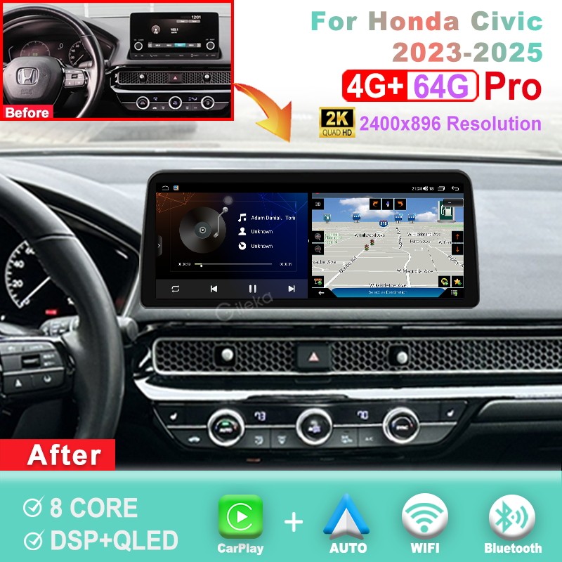 12.3 inch 2K Screen Android Car Radio For Honda Civic 2023-2025 CarPlay GPS BT
