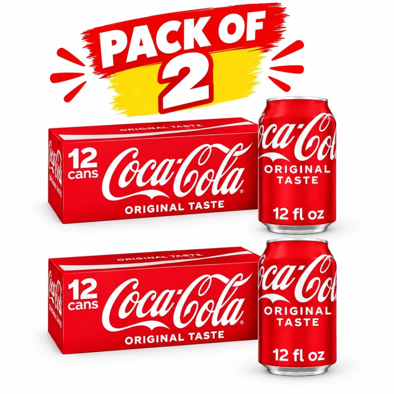 (2 PACK) Coca-Cola Soda Pop Fridge Pack Cans, 12 fl oz, 12 Pack - NEW