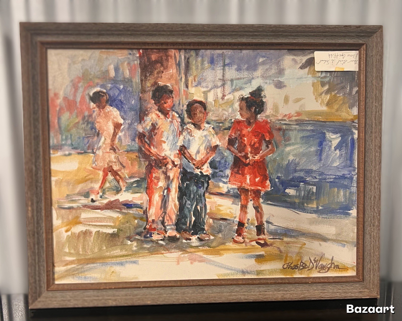 VTG oil painting 27x21” framed “New Girl In School” By Phoebe DeVaughn 27”x21”