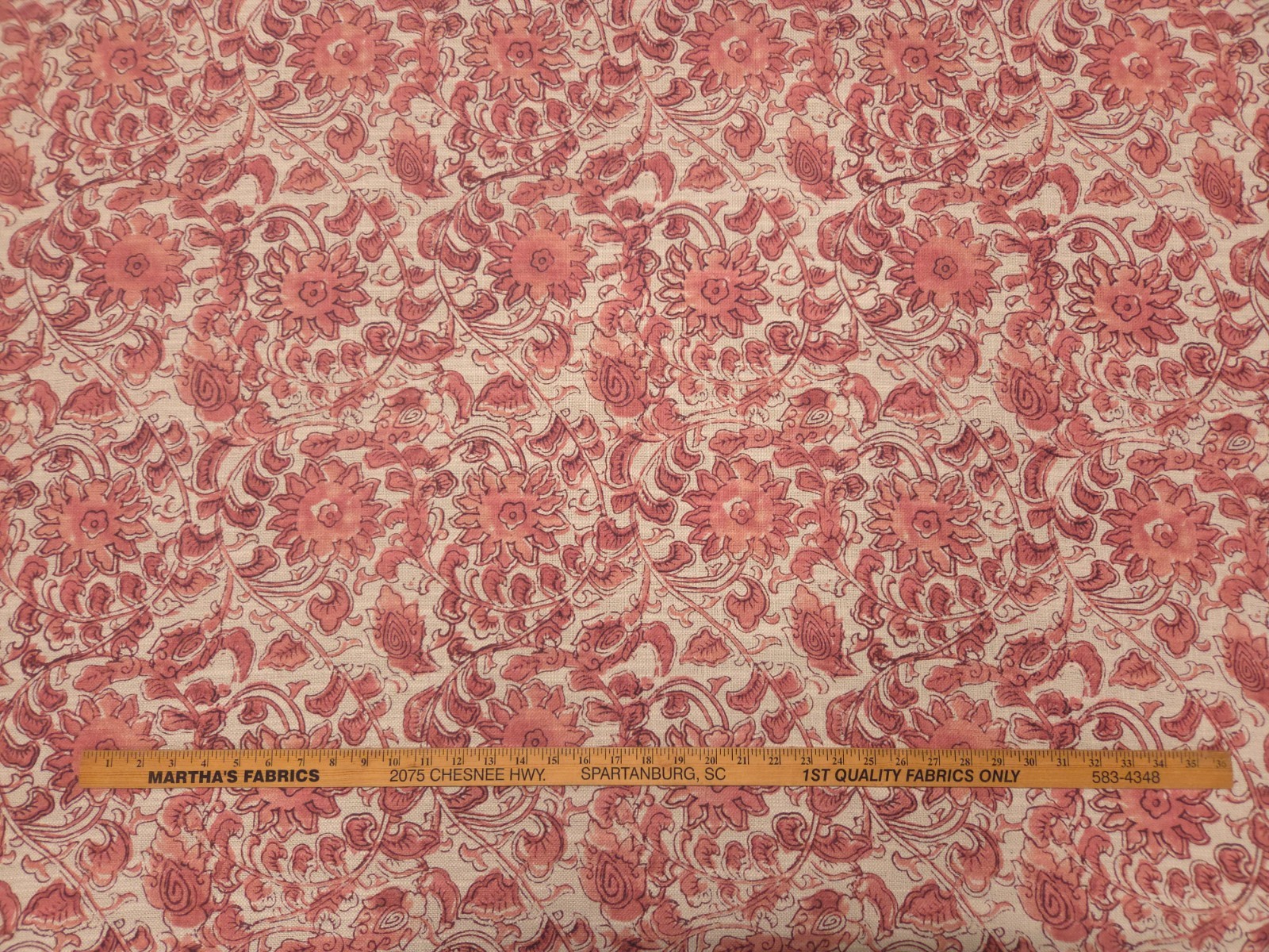 P Kaufmann MANADO GRENADINE Red Beige Designer Floral Print Drapery Uph Fabric