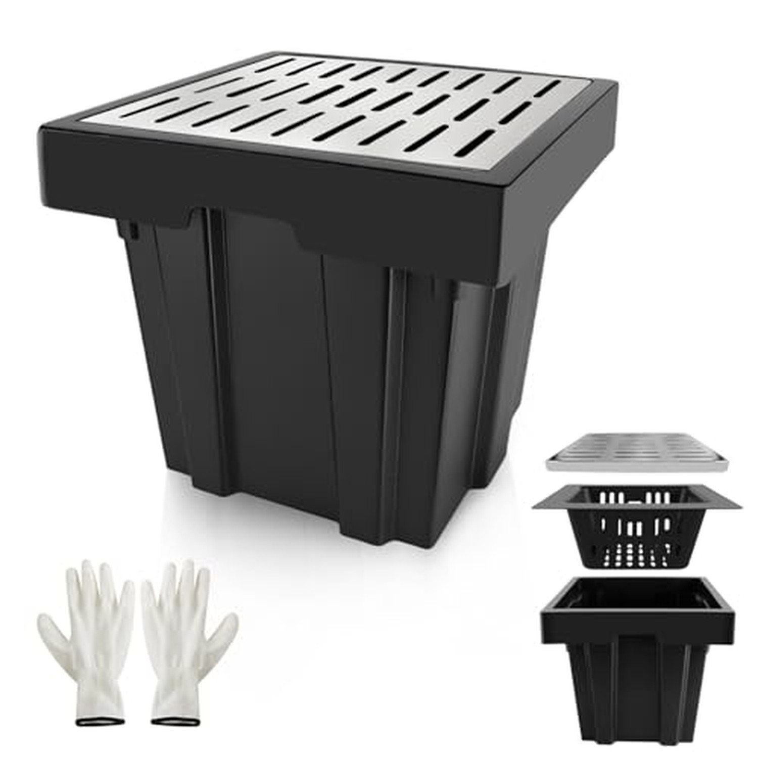 18x18x15 Inch Catch Basin with Stainless Steel Grate, Large Drainage Basin wi... 18x18x15 Inch Catch Basin with Stainless Steel Grate, Large Drainage Basin wi...