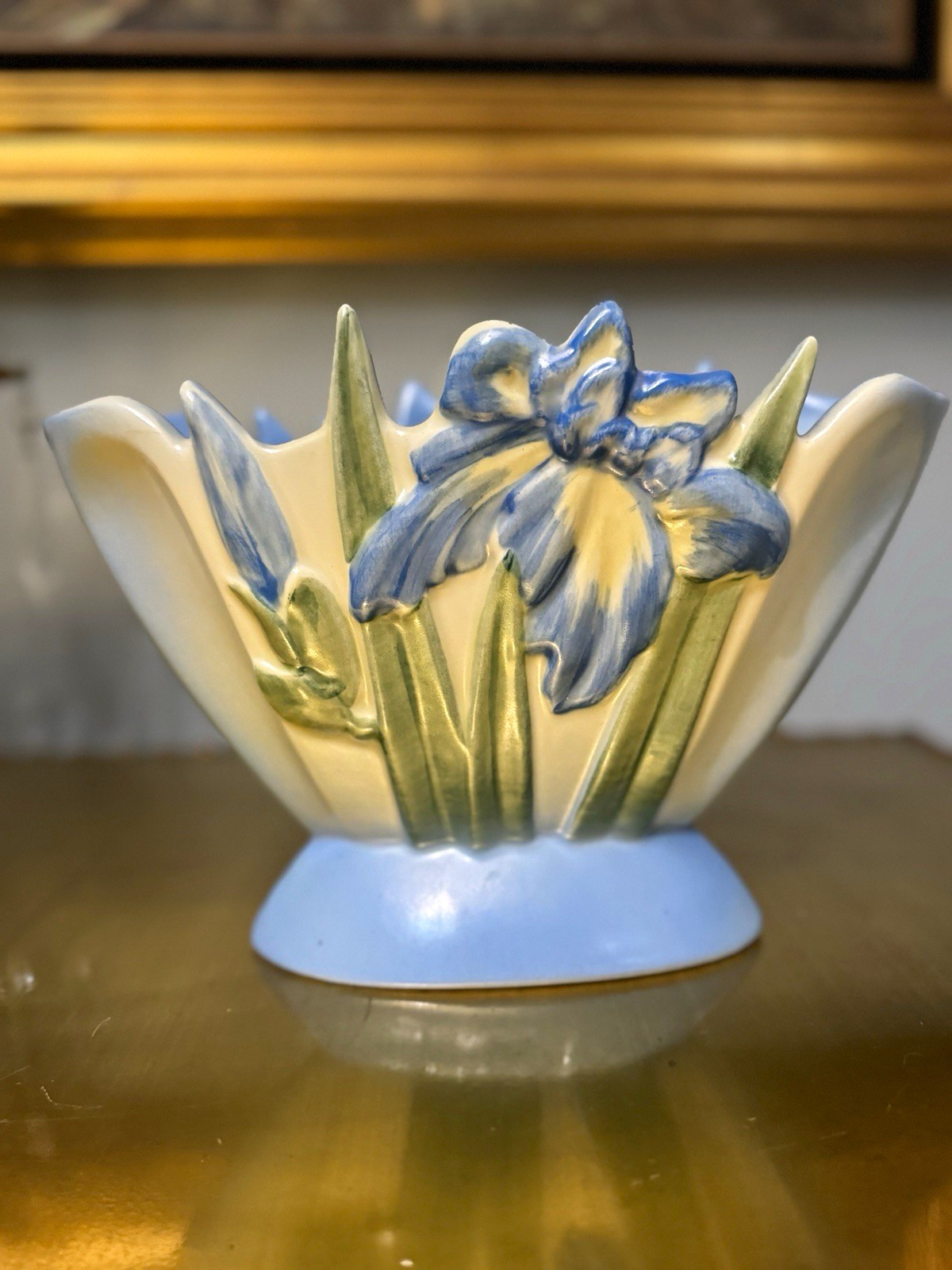 Vintage Camark Pottery Blue Iris Centerpiece Bowl - Art Deco Flower Planter