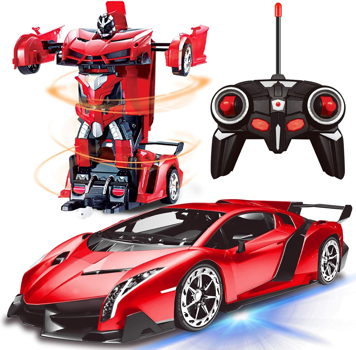 1:18 RC Transforming Robot Car 2.4GHz Remote Control LED Lights 360° Kids