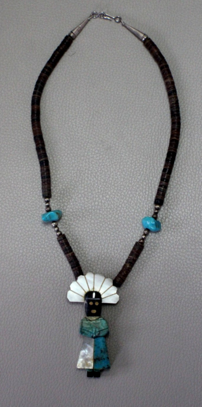 Wonderful Hand Made Sterling Silver and Stones Kachina Fetish Necklace