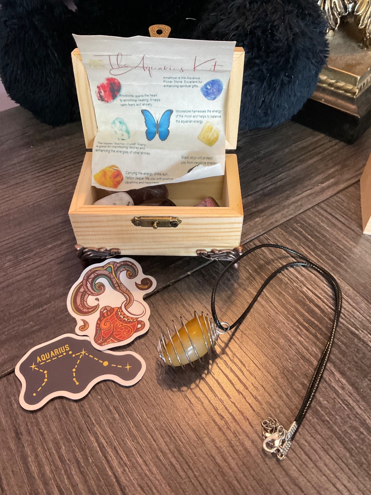Zodiac Horoscope Wooden Boxes Crystal Necklace Starter Kits