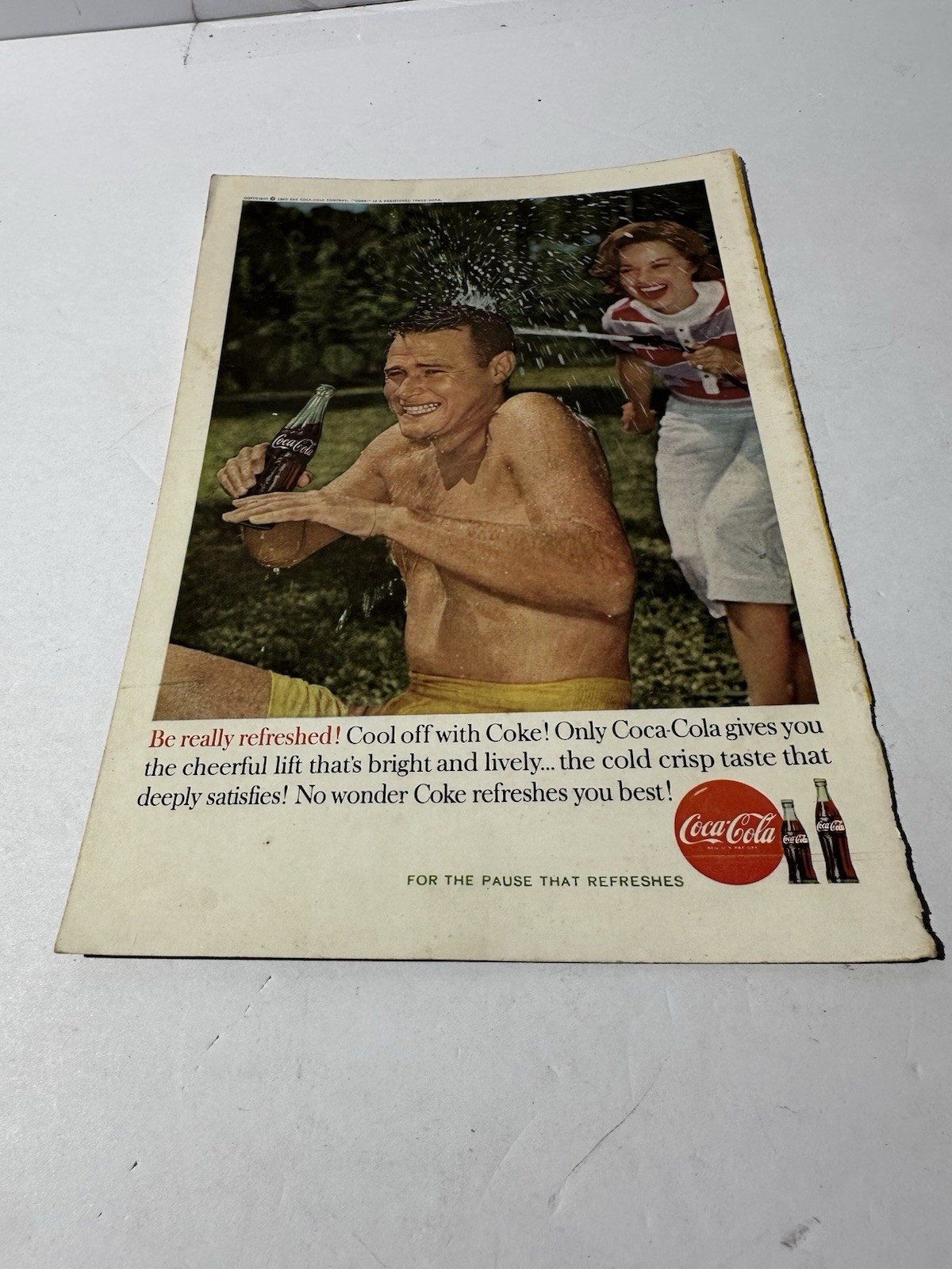 1960 Coca-Cola Ad National Geographic Back Cover Summer Cool Off Scene VTG Soda