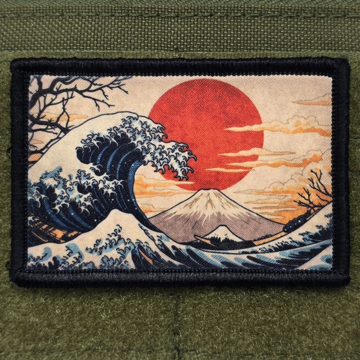 Japanese Wave  Patch Moral Tactical Art Painting Military Army  Hook & Loop 3x2