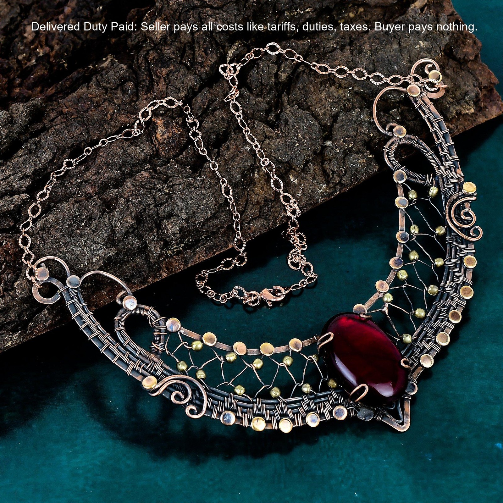 Copper Oval Red Fire Labradorite Gemstone Wedding Chain Unique Necklace Jewelry