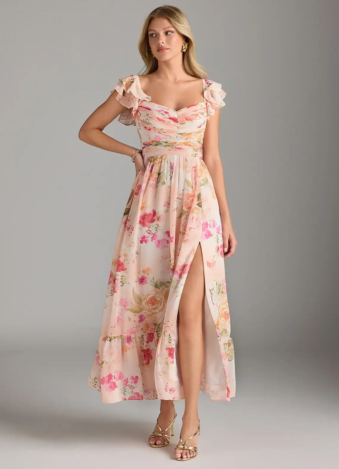 Azazie Women's Anaya A-Line Chiffon Dress Abstract Bouquet Floral Size 18 NWT Azazie Women's Anaya A-Line Chiffon Dress Abstract Bouquet Floral Size 18 NWT