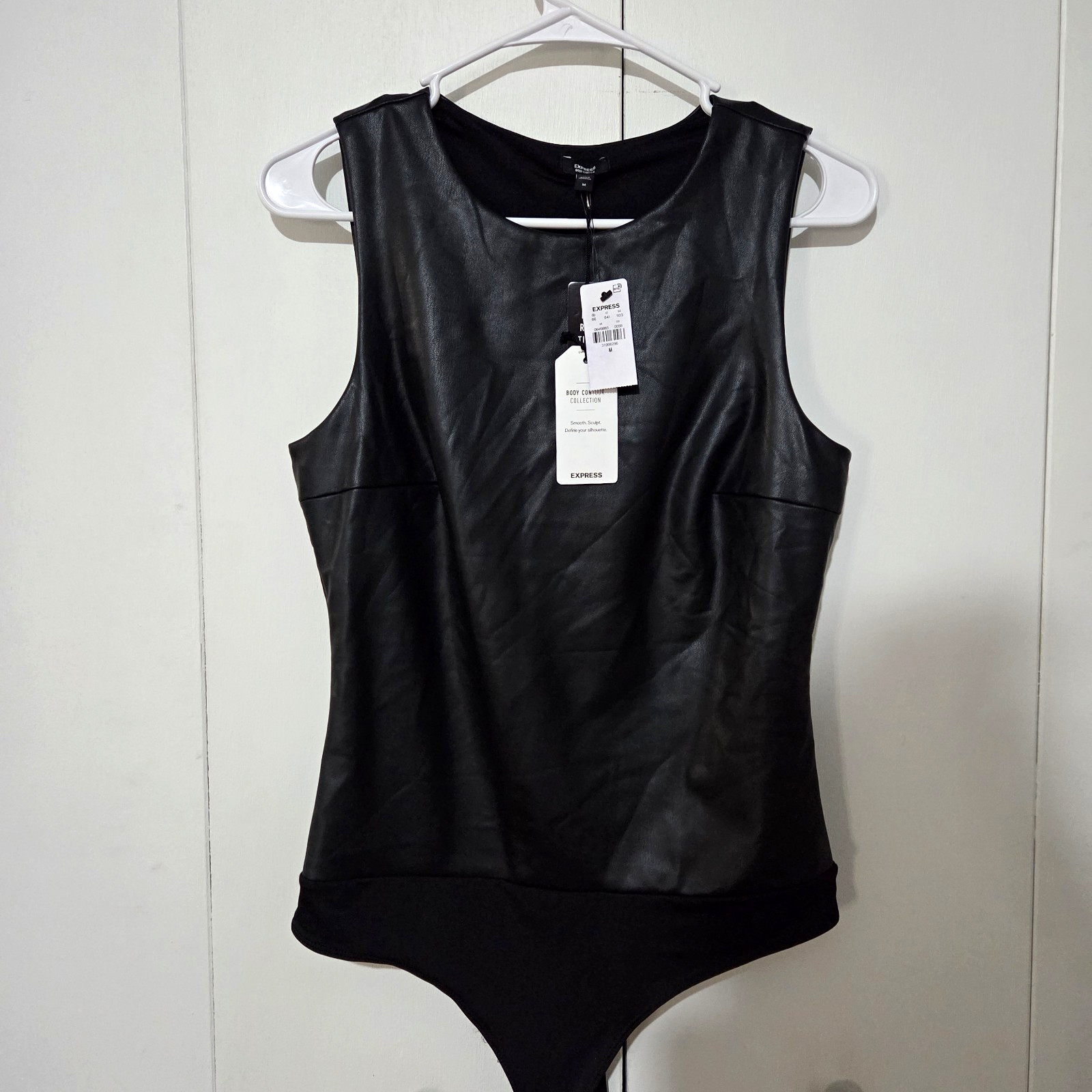 Express Body Contour Faux Leather High Neck Bodysuit Black NWT M Express Body Contour Faux Leather High Neck Bodysuit Black NWT M