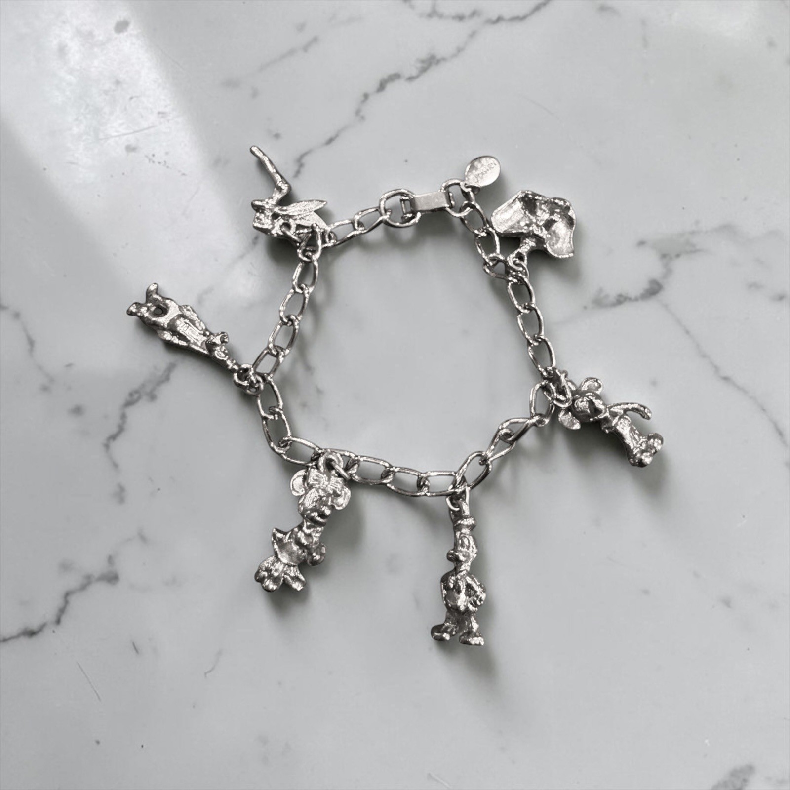 Vintage Disney 6 Charm Silver Tone Bracelet  Mickey Minnie Goofy Dumbo Donald 