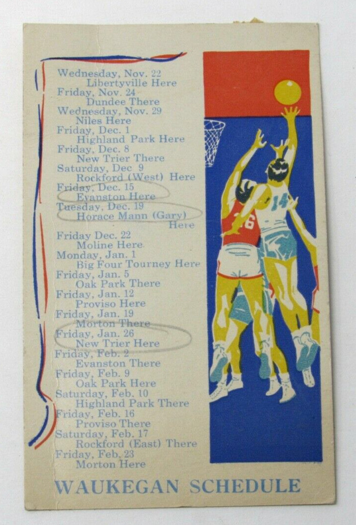 1930s Waukegan High School Basketball Schedule Advertising Card Durkin & Durkin