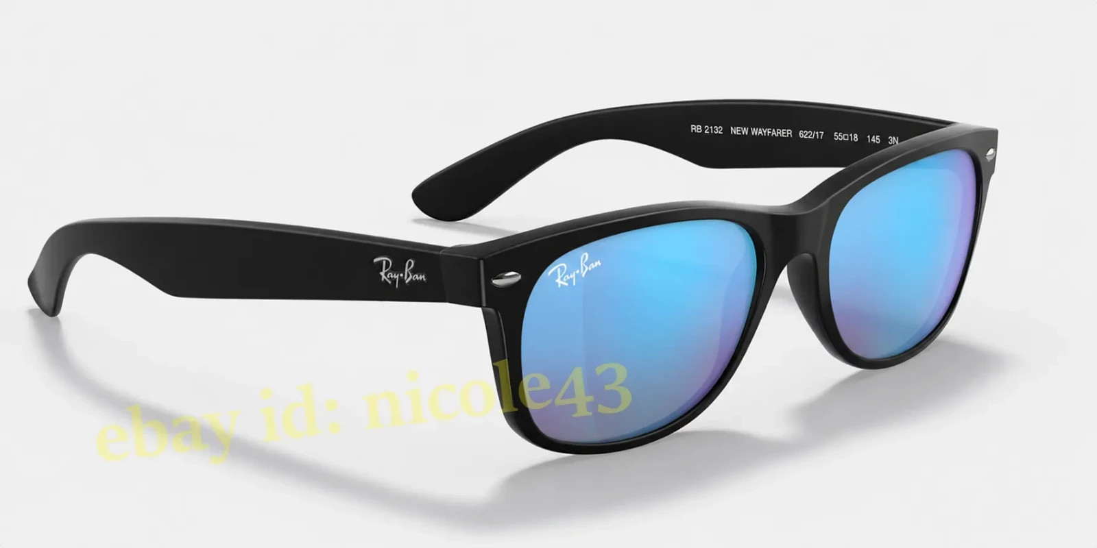 Ray-Ban RB2132 New Wayfarer Sunglasses Blue Flash Mirror Matte Black 55mm UV400 Ray-Ban RB2132 New Wayfarer Sunglasses Blue Flash Mirror Matte Black 55mm UV400