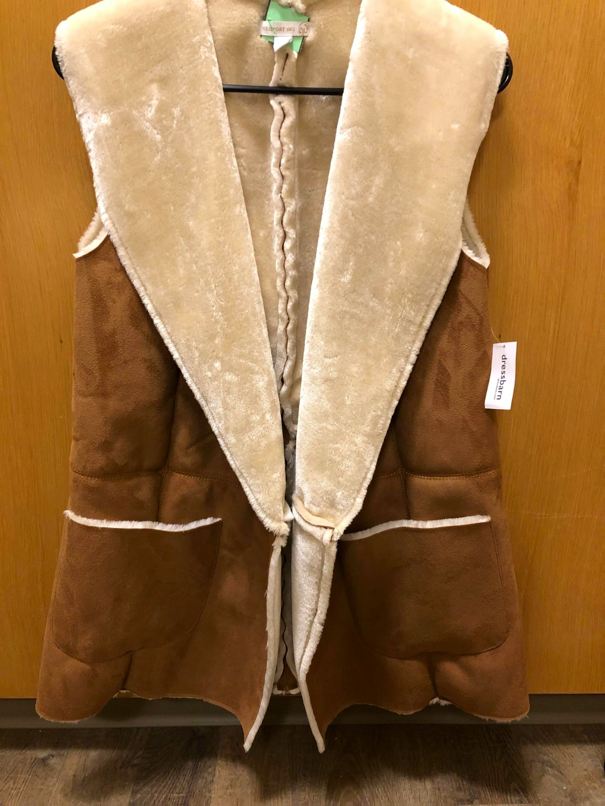 NWT Westport 1962 Dressbarn Faux Suede Shearling Vest Brown - Size L
