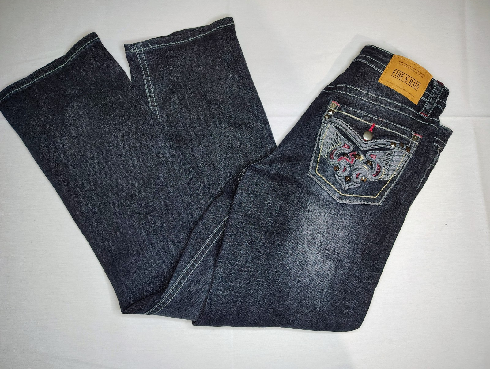 Fire & Rain Jeans Mens 32x32 Relaxed Dark Embroidered Studded Wing Y2K Biker NWT